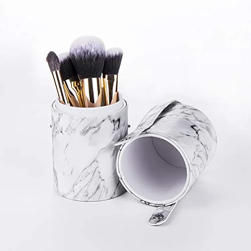 Makeup Brush Holder Travel Brushes Case Bag Cup Storage Dustproof for Women and Girls Marble 