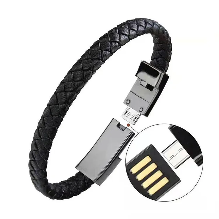 Micro Type C 8 Pin Wrist Charging Usb Short Cable Leather Bracelet Data Line