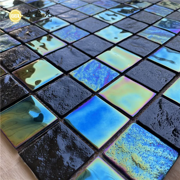 Glass Mosaic Tile Black Mixed Iridescent For Swimming Pool, Shower, Bathroom & Backsplash Tile