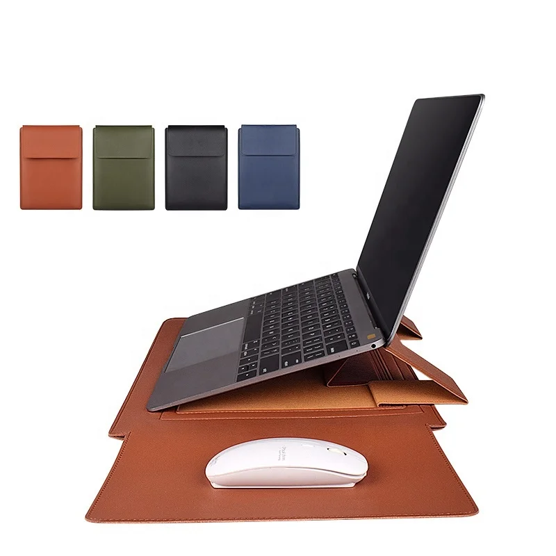 Multifunctional Fashion Notebook Protector Foldable Laptop Stand Bag PU Leather Laptop Sleeve Bag