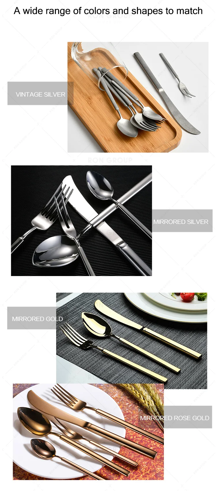 New look stainless steel metal frosted cutlery customized luxury dinner restaurant parties flatware sets for wedding