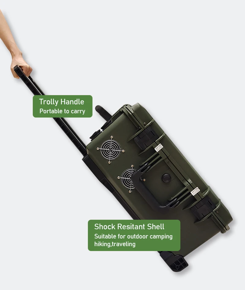 2560Wh Battery Backup Solar Generator 1500W AC Outlets 110V 220V Portable Power Station With Wheel For Emergency Power