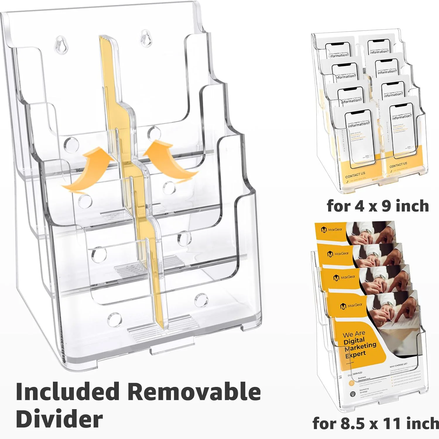 4 Supporti Per Brochure Trasparenti Taymar - Formato A4, 3 Scomparti - Foto 3