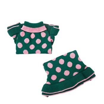 2024 New Design Cat Dog Christmas Clothes Pet Dresses  Pink-green Pet Dress with Spotted Pattern