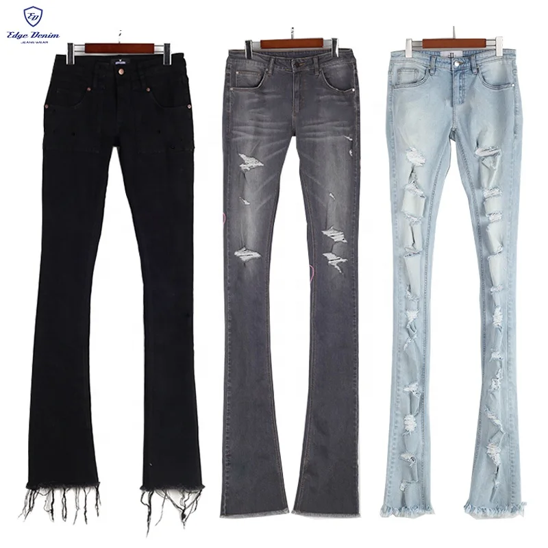 EDGE DENIM Custom Top Quality Tie Dye Skinny Fit Long Super Stacked Flare Jeans Men