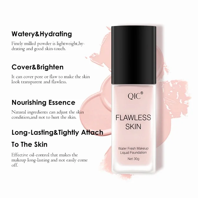 QIC 30ml Face Foundation Base Makeup Matte Oil Control Concealer Full Coverage Soft Liquid Foundation Cream Cosmetics
