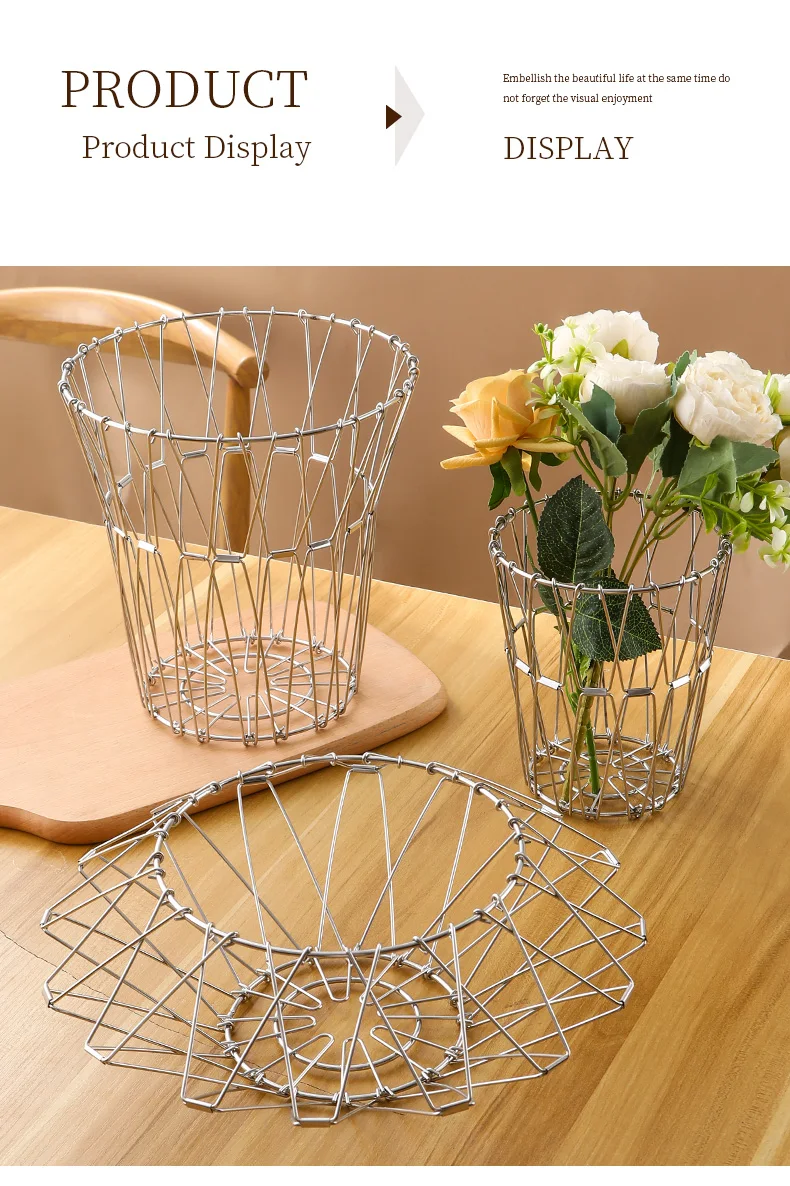 Creative Multifunctional Storage Basket Stainless Steel Household Fruit Tray Simple Telescopic Folding Flower Basket