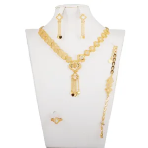 Bridal Luxury Necklace Jewelry Set Gold Plated Jewellery Rings Earrings Bracelets Necklaces Four-piece Set