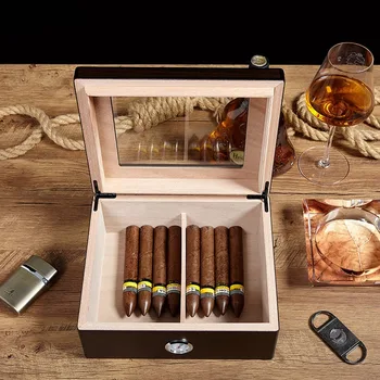 Handmade Cedar Humidor for 30-50 CT Cigars Matte Lacquer Wooden Cigar Humidor Box Case