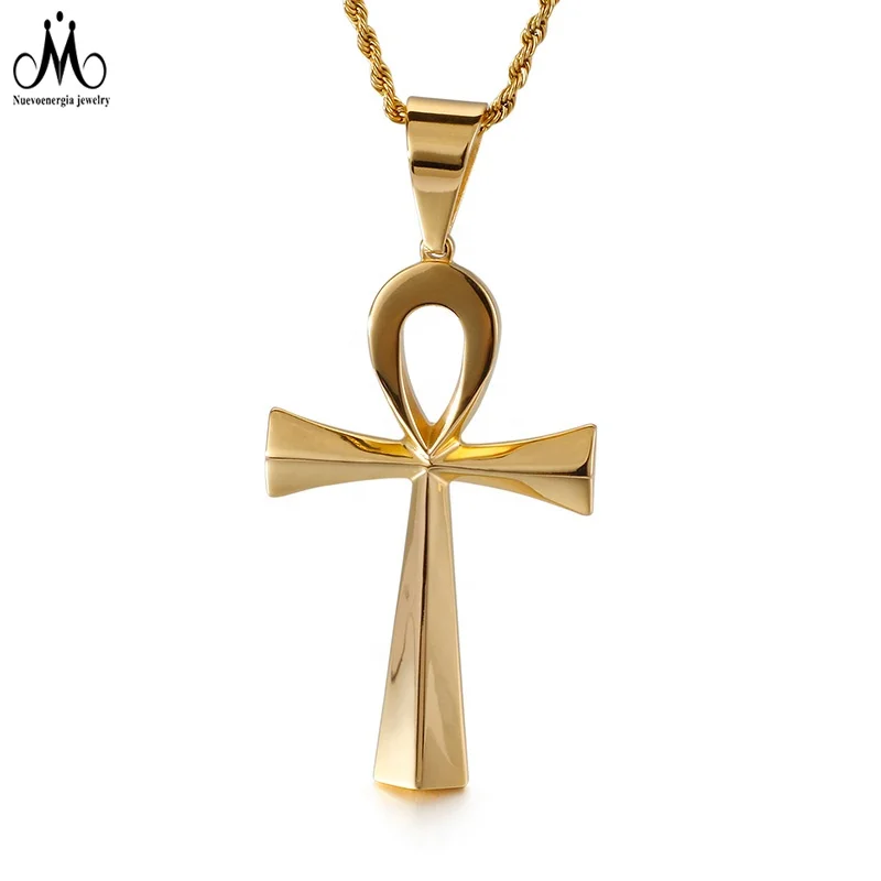 Stainless Steel Jewelry IP Plated Silver Cross Pendant Egypt Religious Pendant Necklace Unisex
