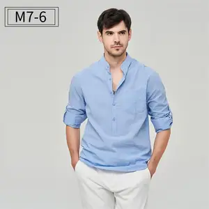 Henry Men's Formal Long-Sleeved T Shirts Anti-Wrinkle Work Polos with High and Turn-Down Cotton Twill Spring Casual Shirts