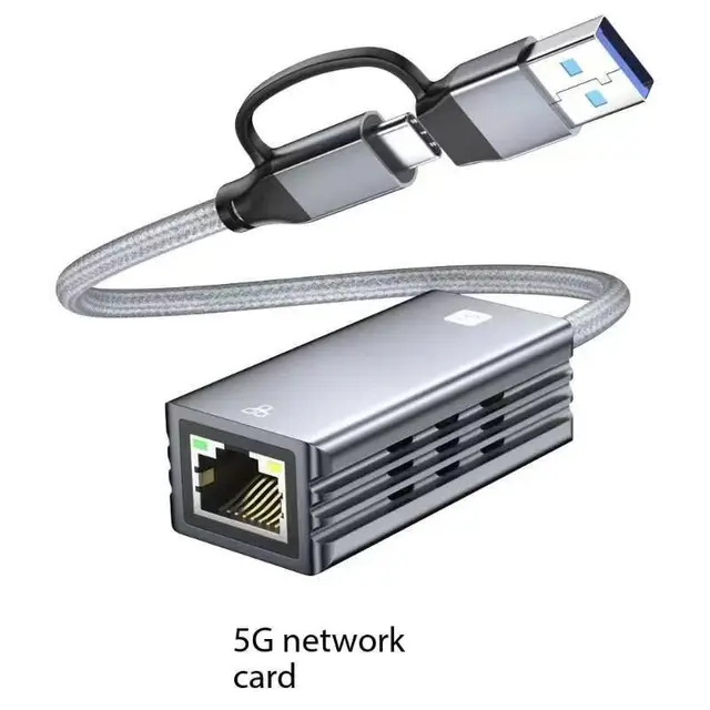 OEM 5G Usb Rj45 Adapter USB3.2 Gen2 Network Card 2-in-1 USB c to RJ45 Gigabit Ethernet Adapters for Ipad Laptop Desktop Phone