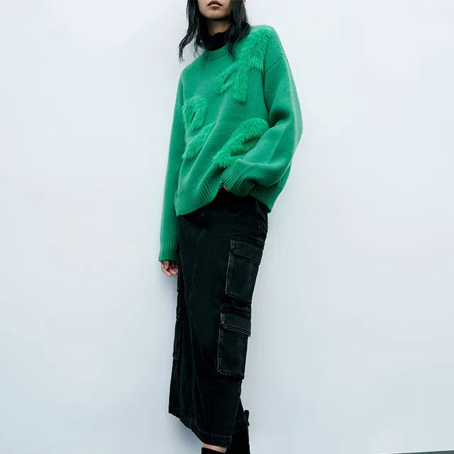 2023 Designer 100% Cashmere Long Sleeve Knitted Sweater for Women Solid Color Casual Style with Front Logo for Winter