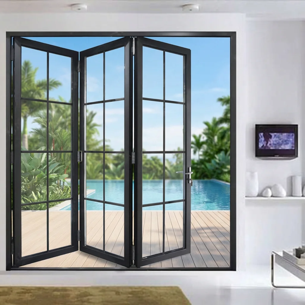 Architectural-Grade 12-Gauge Steel Bi-fold Door with Argon-Filled Low-E 3 Glass Slim Profile French Folding Door