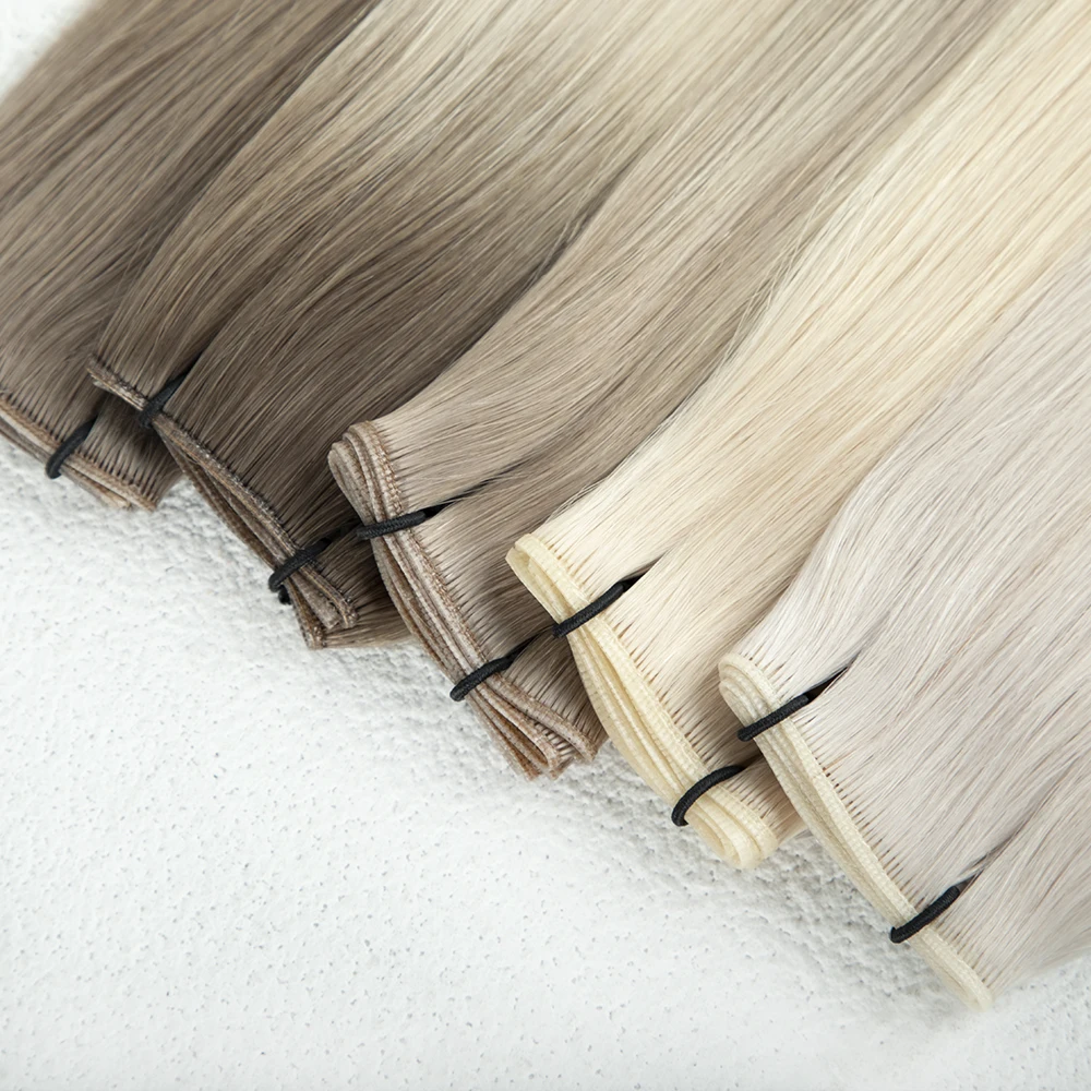 Leshine New Design handtied wefts Invisible Flat Weft Weave Human Hair Extensions Vendors  Seamless Genius Weft