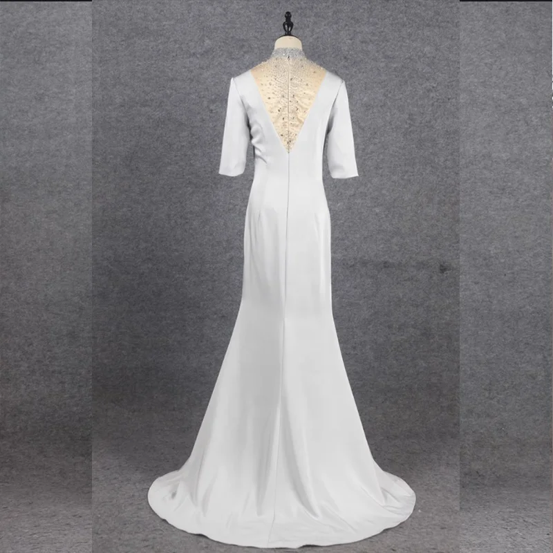 Wholesale Mother of the Bride Half Sleeve High Neck Wedding Party Dresses  Luxury Sequins Beaded Rhinestone Evening Gown Elegant