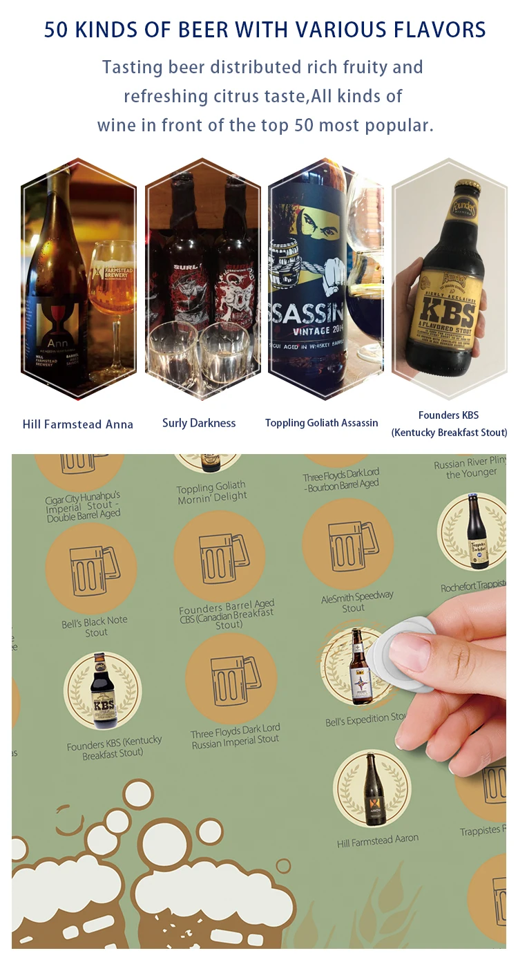 Factory Original Custom Logo Design 50 Beers Bucket List Scratch Off Poster Craft Beer for Amazon
