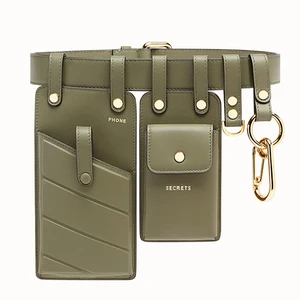 Custom Logo PU Smooth Leather 2 in 1 Phone Belt Waist Bag Set Fashion Fanny Pack for Women