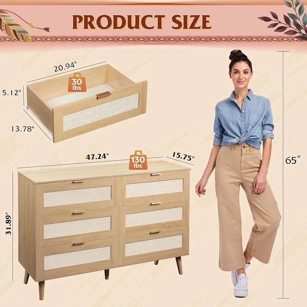 product nu deco mh25726 modern wood dresser 6 drawers 4724 wide gold metal handles tv stand 55 tv storage cabinet bedroom-8