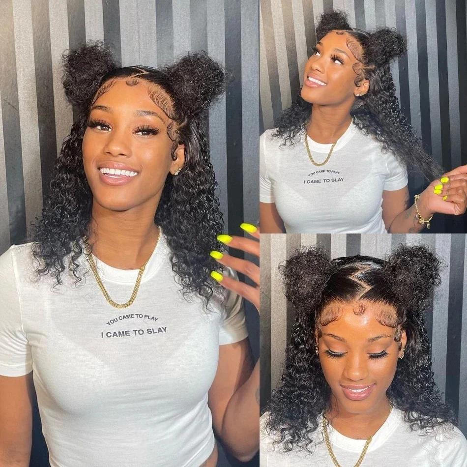 Peruca de cabelo humano com renda frontal solta e profunda, transparente, cacheada, brasileira, remy, sem cola, curta, bob, perucas para mulheres_voghion.com
