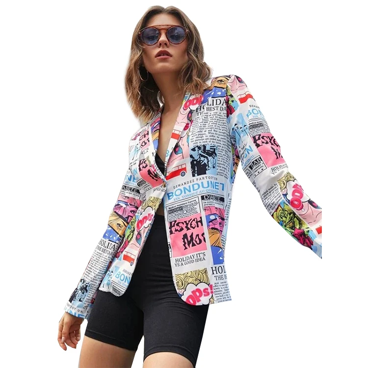 Wholesale Ladies blazer Printed Newspaper Fashion blazer for Woman - Main Image