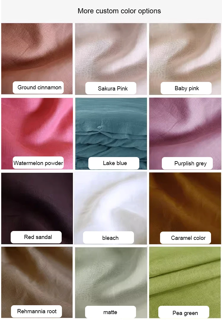 Bedding Solid Color Custom Color Light Luxury buttons 100% linen bedding factory