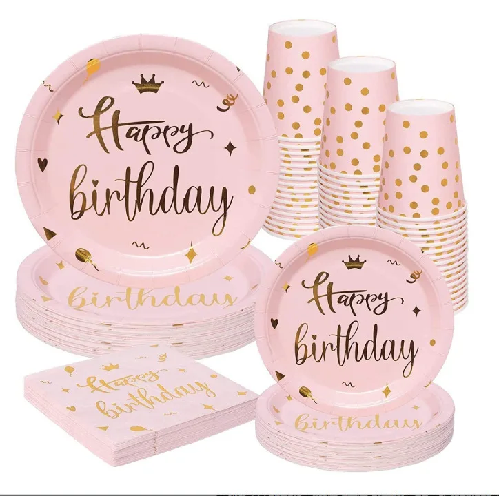 Happy Birthday Disposable Paper Plate Tableware Sets for Birthday Party Decoration Supplies