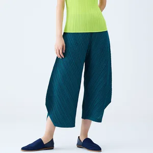 Miyake Women's Pleated Wide Leg Pants Casual Large Size Pleated Pants Loose and Comfortable New Polyester Women's Pants