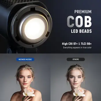 NEEWER MS150C RGBWW LED Video Light with 2.4G/APP Control, 150W Metal Mini RGB COB Continuous Output Lighting Bowens Mount detail image