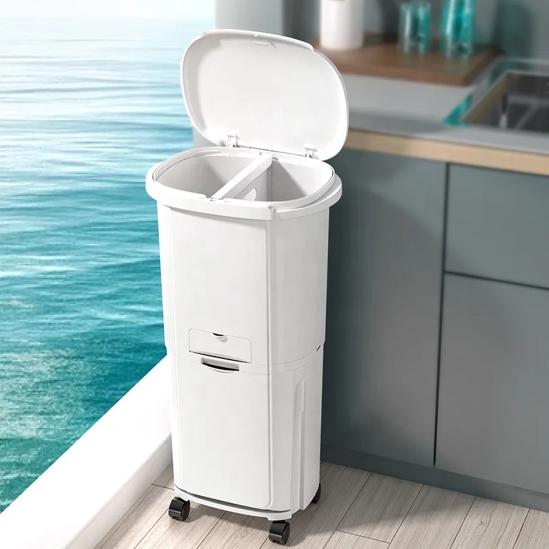 New Design Classified Large Wet and Dry Garbage Bin With Double-lay and Lid for Home Kitchen Living Room