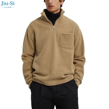 OEM custom logo embroidery thick sherpa 1/4 neck zipper fleece hoodie sweatshirt pullover for unisex