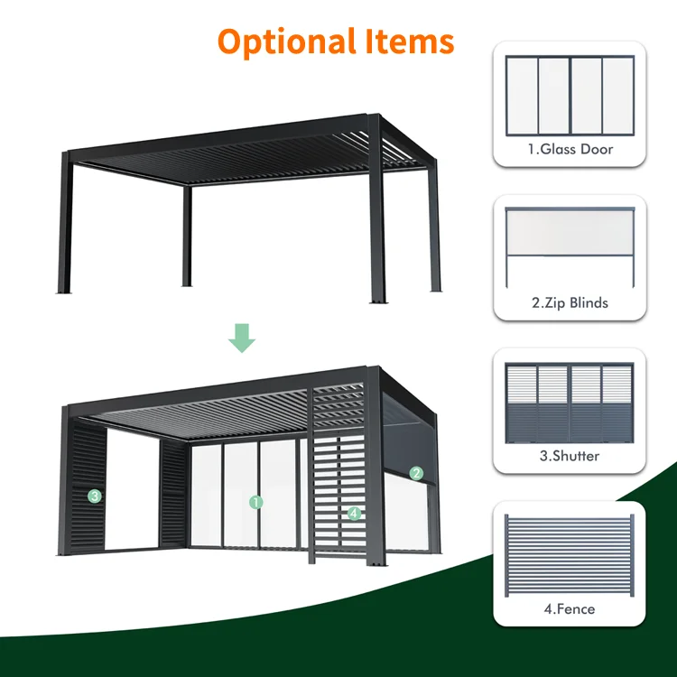 OEM Factory Motorized Waterproof Aluminum Louver Pergola with Customizable Sizes for Garden Outdoor Use