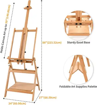 Chevalet Bois Hêtre Massif 127cm - Hauteur Et Angle Réglables - Pour Toile, Présentation