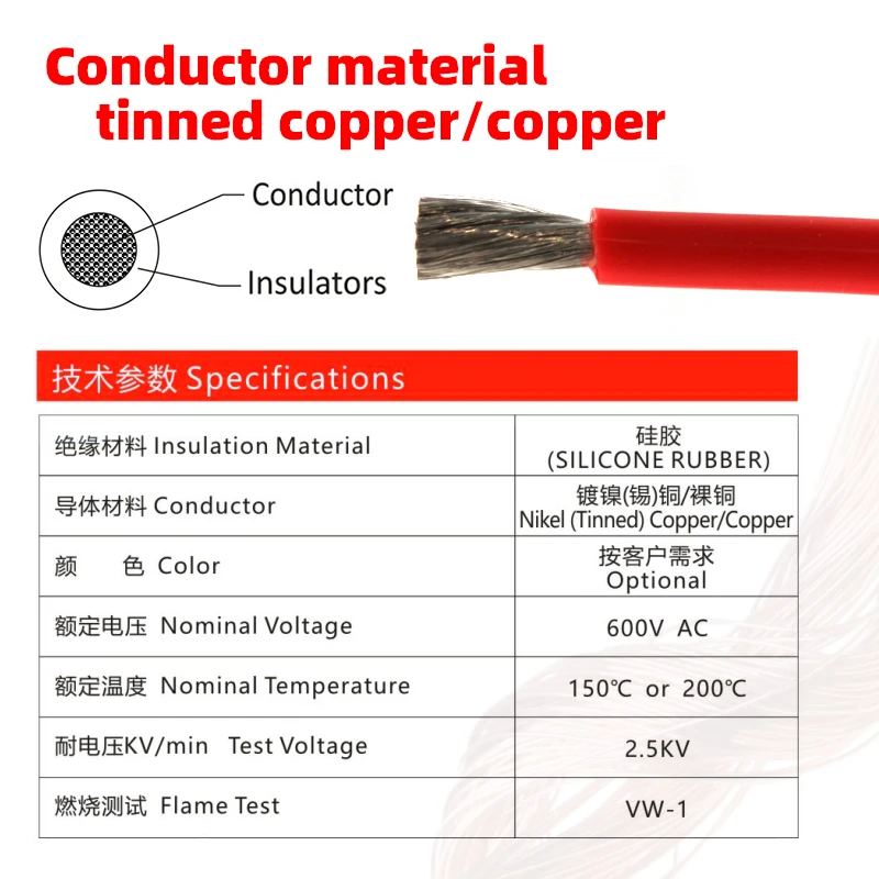 Custom UL 3536 Gauge Silicone Wire Flexible 4/0 3/0 2/0 1/0 Awg Stranded Tinned Copper Electronic Wire Cables factory