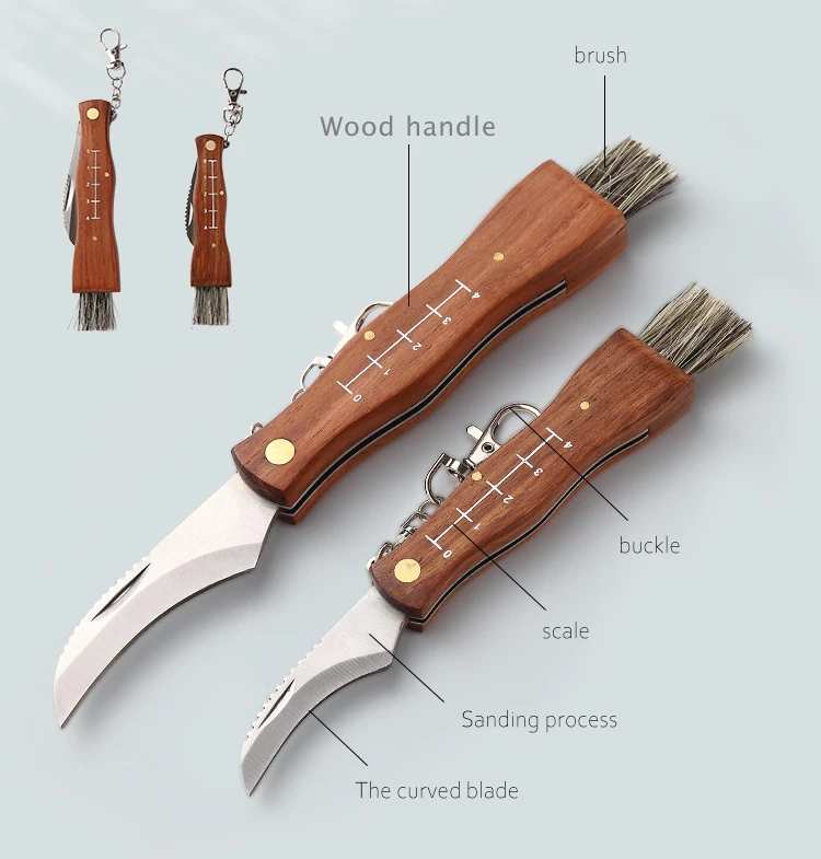 Wooden Mushroom Keychain Knife & Brush 