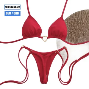 2026 Sexy Backless Solid Lace-Up Bikini Set Women's Swimsuit Two-Piece Triangle Thong Swimsuit Lace-Up Swimsuit