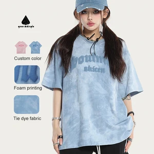 Custom Manufacturing Unisex Women Fashion Designer Foam Printing Logo T-shirts Pure Cotton Loose Drop Shoulder T-shirts