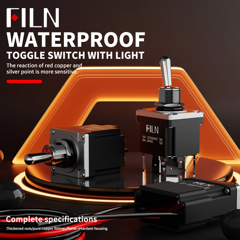 FILN 20A 12V/110V/220V Waterproof Metal Toggle Switch with Light 3 Way Toggle Switch Automotive Marine IP67 On-Off Function