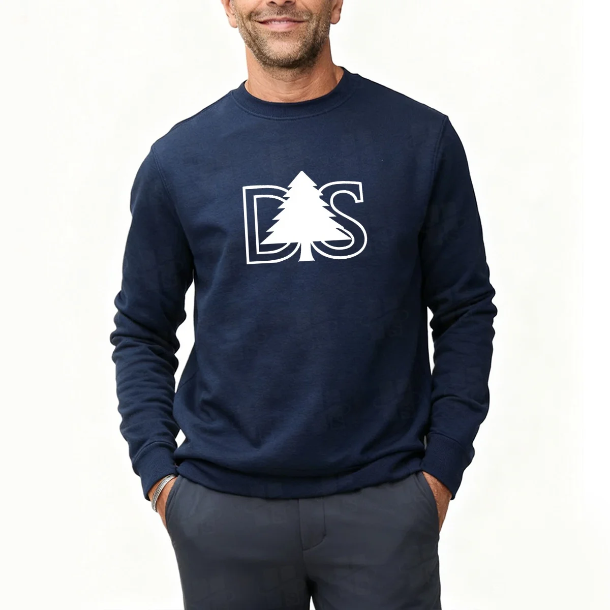 JL121A Embroidery Heavy French Terry Crewneck Sweatshirt Cotton Jumper Screen Printing Navy Blue Sweatshirts for Men