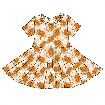 Hot Sale Girls Dress Orange Sunflower Print Children's Dress Spring Summer Baby Girl Dresses