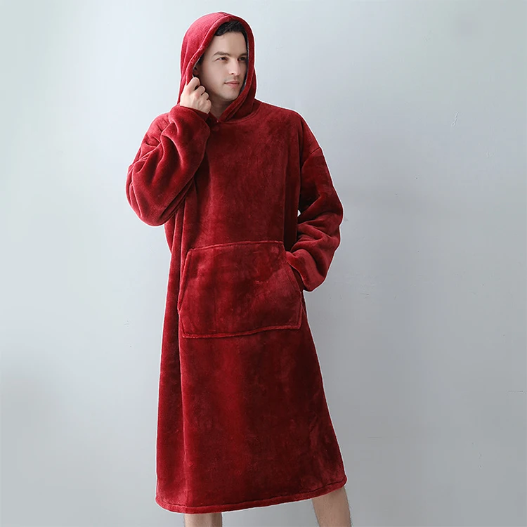 Amazon Supplier Women Hoodie Robe TV Blanket Plus Size Custom Long Men Sleepwear Bath Robe Nightgown
