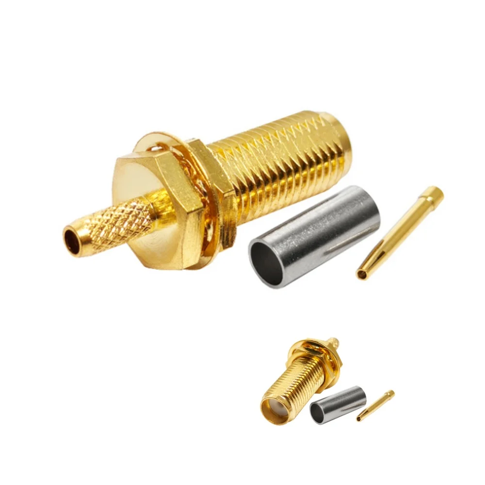 Thread Length 15mm Connectors SMA Female  Hembra Brass Material 50 Ohm Connector Bulkhead  for RG316 RG174 LMR100 Cable