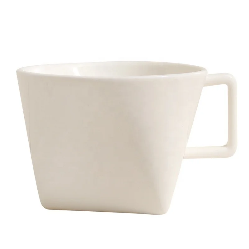Ins Triangle Shape Custom Logo White Porcelain Milk Coffee Mug