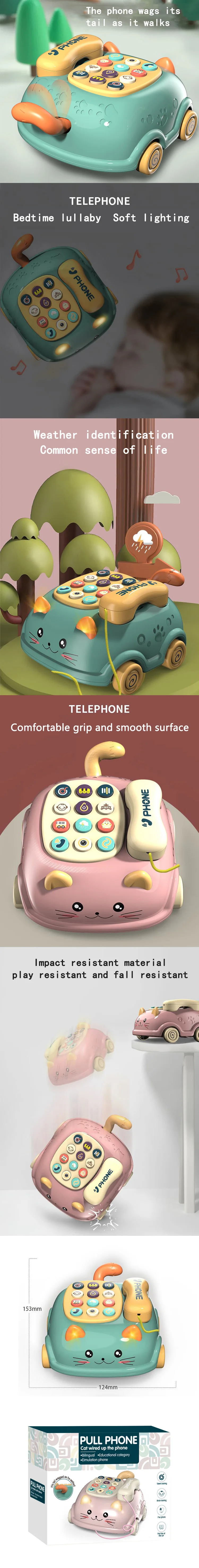 Baby multi-function educational toy cartoon cat design pull phone toys for child telephone HC510759