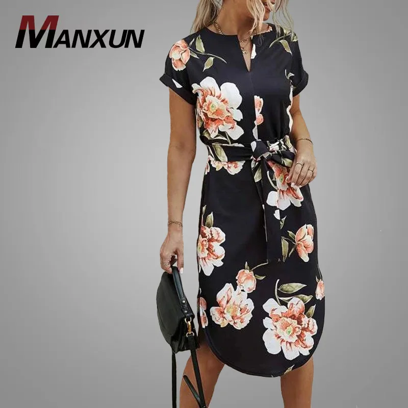chinese dress ladies Lace Ladies V-Neck Belted Short Sleeve Dress main image 1