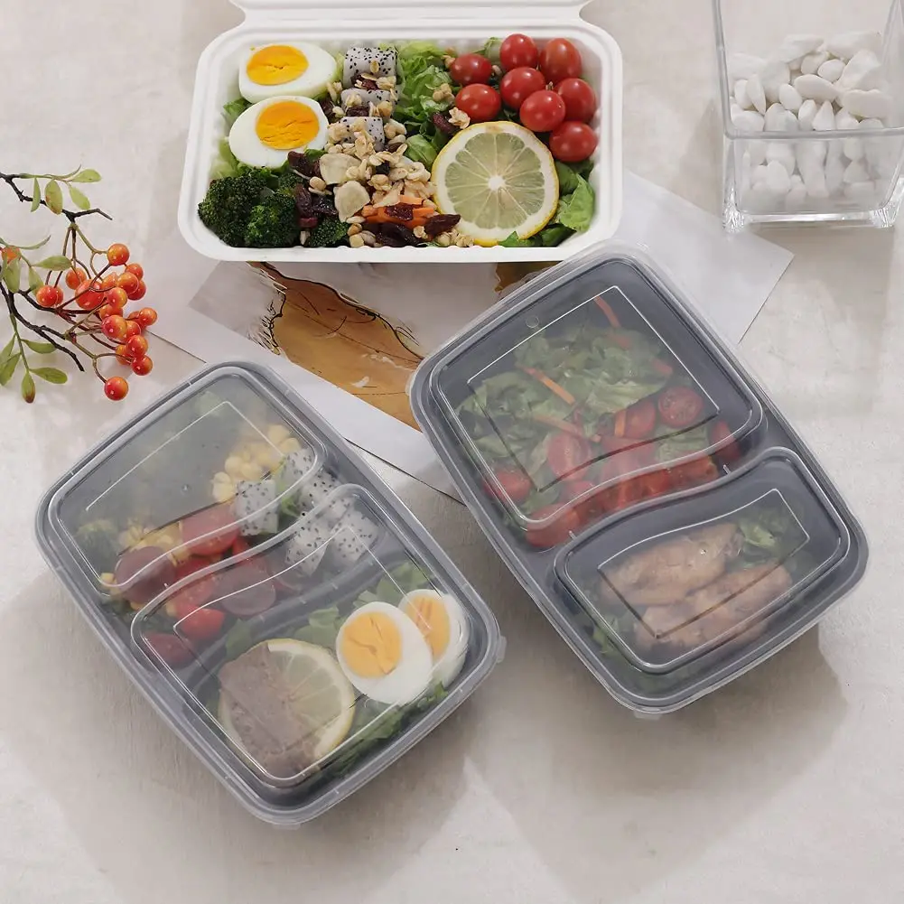 Microwavable Disposable Stir Fry 2 Compartment With Lids Food