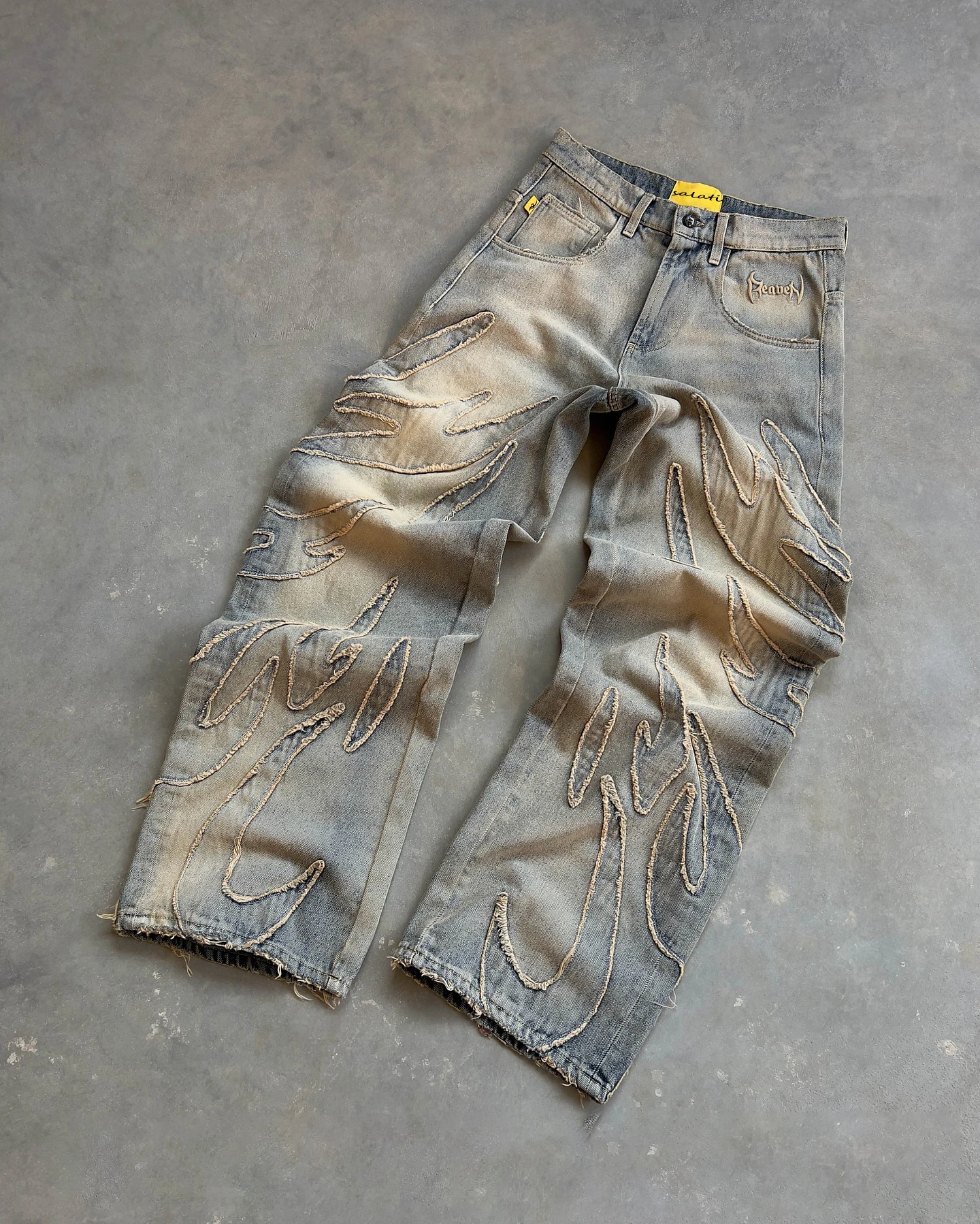 Salati Custom Wholesale Y2K Embroidery Boot Cut Wide Leg Flared Distressed Vintage Homme Denim Pants Trouser Baggy Jeans for Men gallery 8