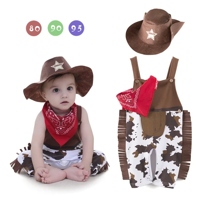 Western cowboy clothing boy baby summer children's wear strap jumpsuit baby climbing red scarf hat