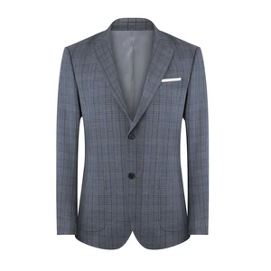 Casual Grey Checkered Men's British-Style Single Breasted Suit Jacket for Spring Autumn Large Size with Customization Options