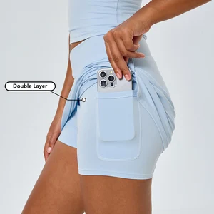 Wholesale Tennis Short Skirt Skin Friendly Breathable Women Running Skirts V Waist Mini Double Layer Sports Skirt With Shorts